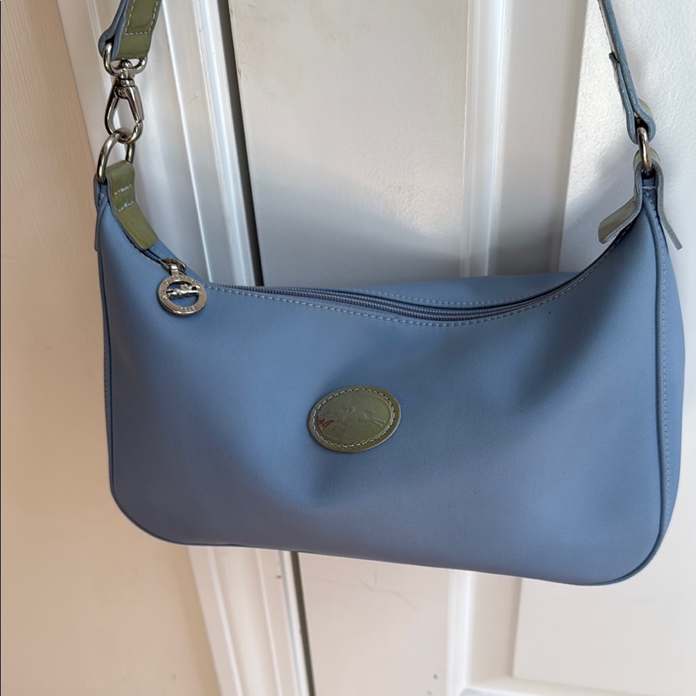 Longchamp blue shoulder bag with green accent